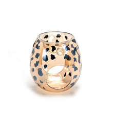 Load image into Gallery viewer, Cheetah Print Glass Tealight Burner With Complimentary Gingerbread Wax Melts